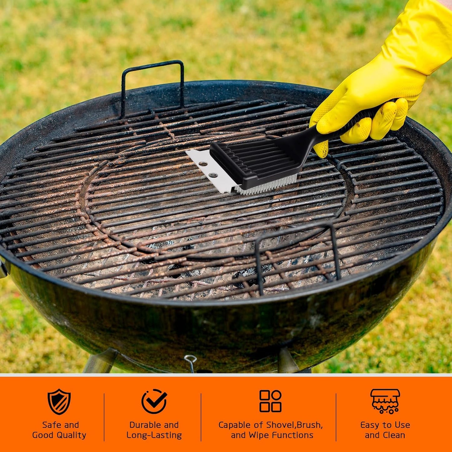 2 Pcs Grill Brush and Scraper,Barbecue Grill Cleaning Brush Stainless Steel Wire Grill Brush BBQ Cleaner Accessories for Outdoor Grill, Durable and Easy to Clean