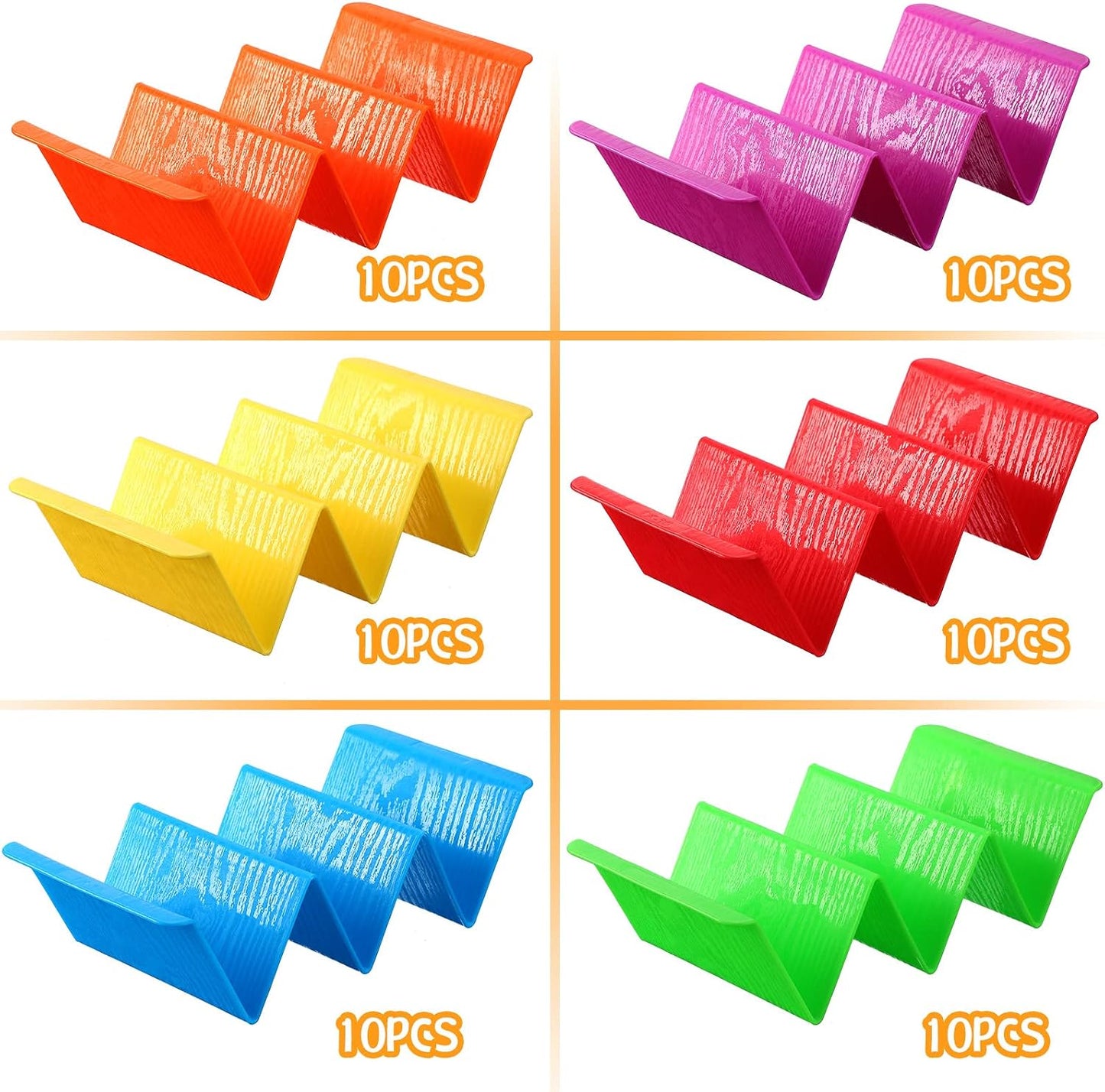 60 Pack Colorful Taco Holder Stands Plastic Large Taco Tray Plates Hold 2 or 3 Each Rack Server Hard Tortilla Holder for Party Platter Rack Dishwasher Microwave Safe
