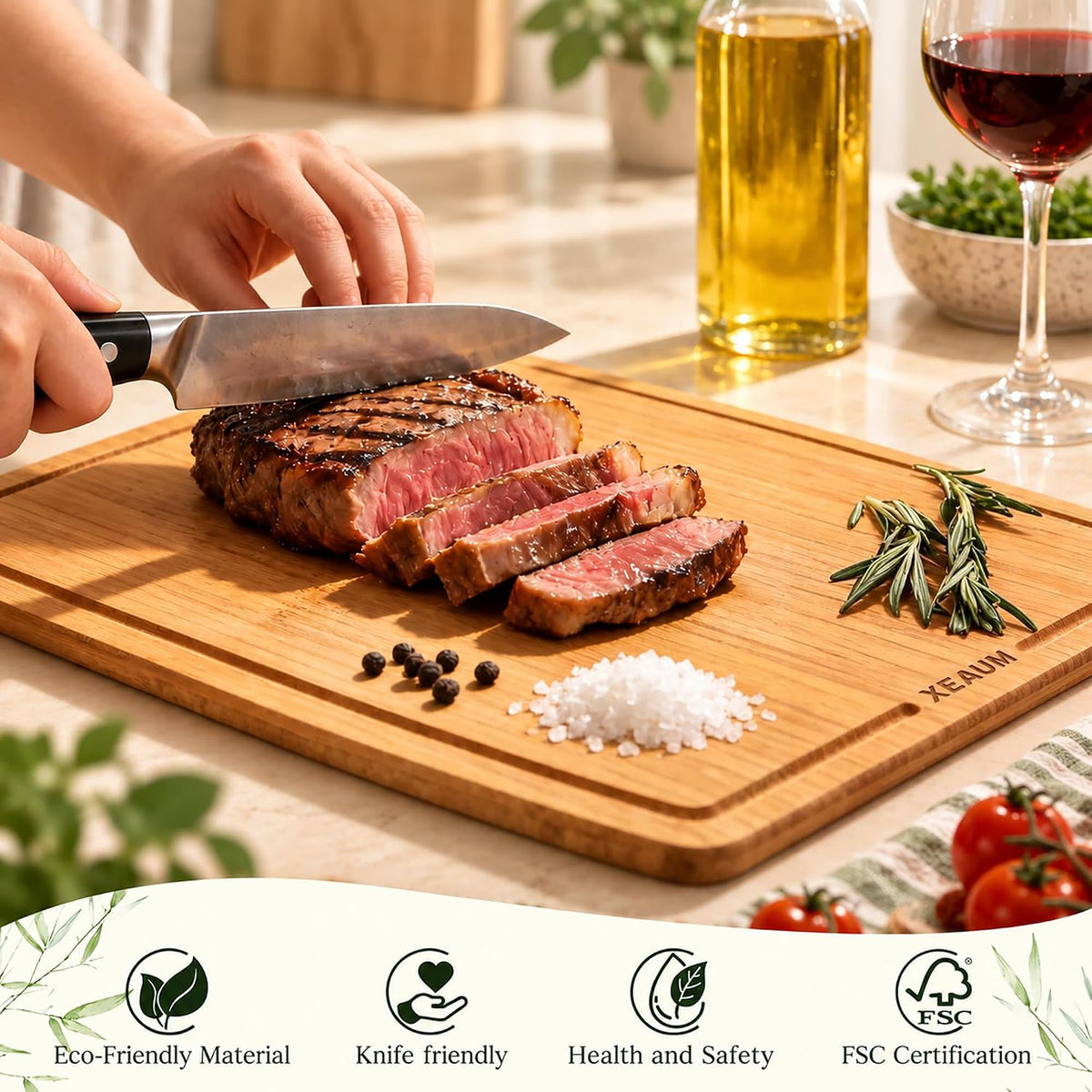 Bamboo Cutting Board 3-Piece Wooden Bread Boards for kitchen