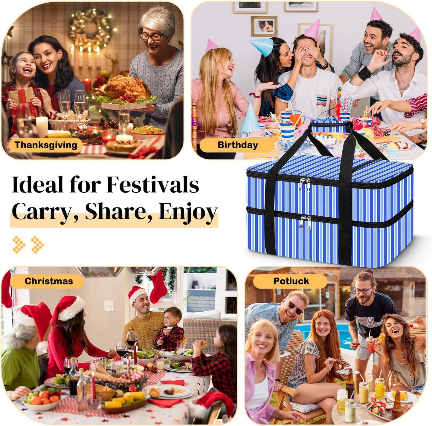 Coobiiya Insulated Casserole Carrier,Lasagna Lugger Tote Keeps Food Hot or Cold,Thermal Lunch Bag Warmer & Cooler Carrier Bag,Portable Tote Bag Fits 9" x 13" Baking Dish for Picnic and Cookout