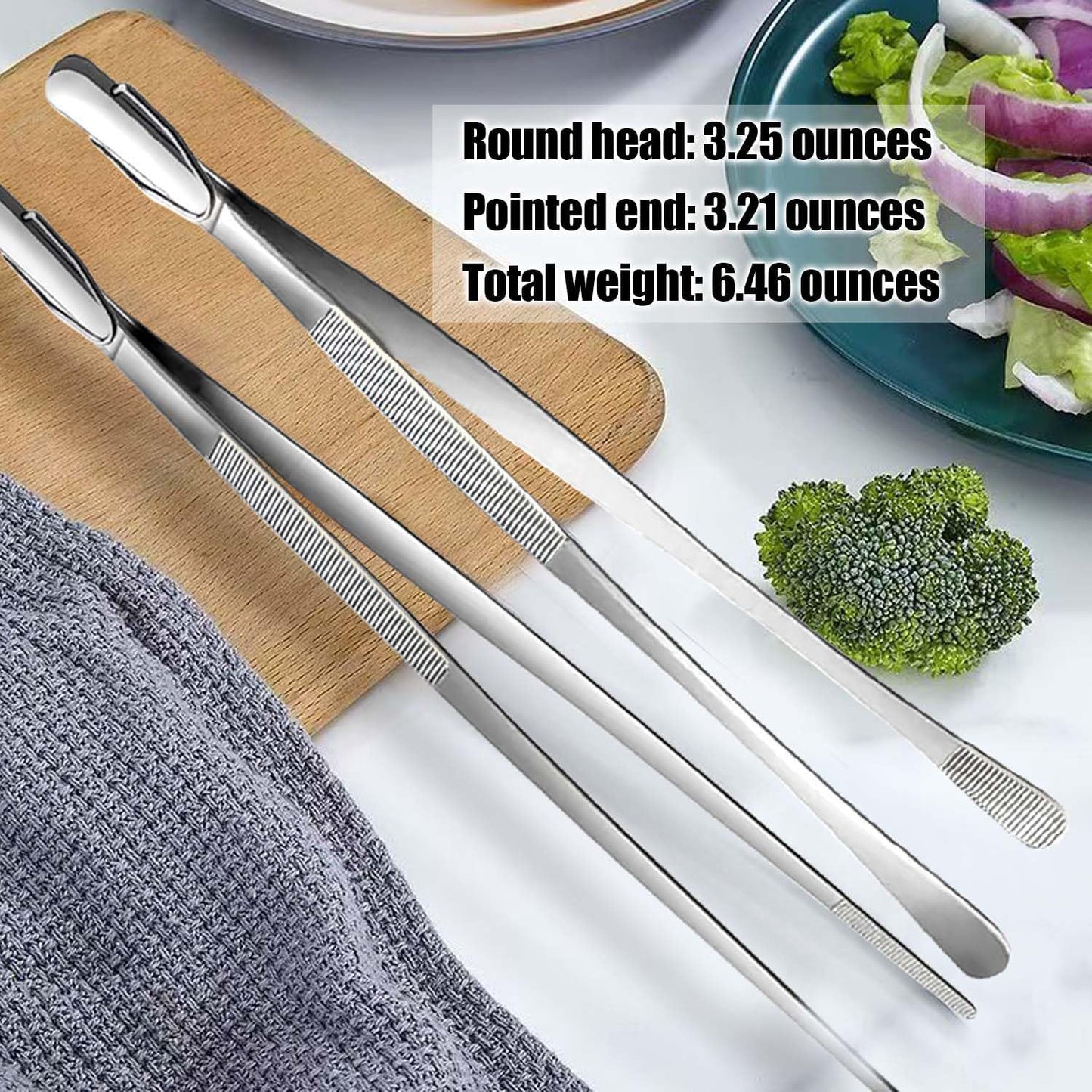 Professional Kitchen & Cooking Tweezers Tongs, 2 PCS 12-Inch Extra-Long Tweezer with Round And Straight Tips For Baking, Stainless Steel Barbecue Tweezers, Premium Quality, Anti-Slip