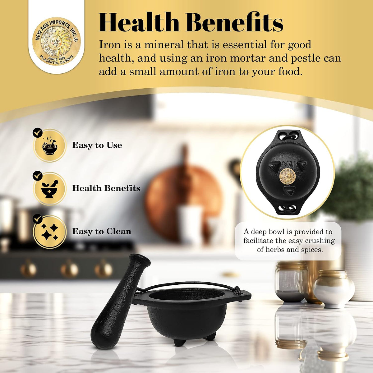 Cast Iron Cauldron Mortar and Pestle Set (MP3-Cauldron Mortar & Pestle)