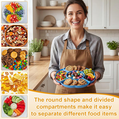 Zopeal 16 Pcs 5 Sectional Plastic Serving Tray Round Chip and Dip Serving Dish 10 Inch Fruit Veggie Platter Appetizer Plate with Dividers for Party Snack Candy Dish Platter(White)