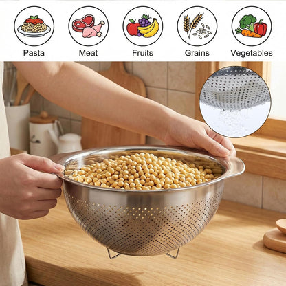 3 Pcs Stainless Steel Colander Strainer Set, Stainless Steel Strainer, Kitchen Gadget Food-Strainer Basket with Handle, Strainers and Colanders, Pasta-Strainer for Vegetable Cooking(2QT, 3QT, 5QT)