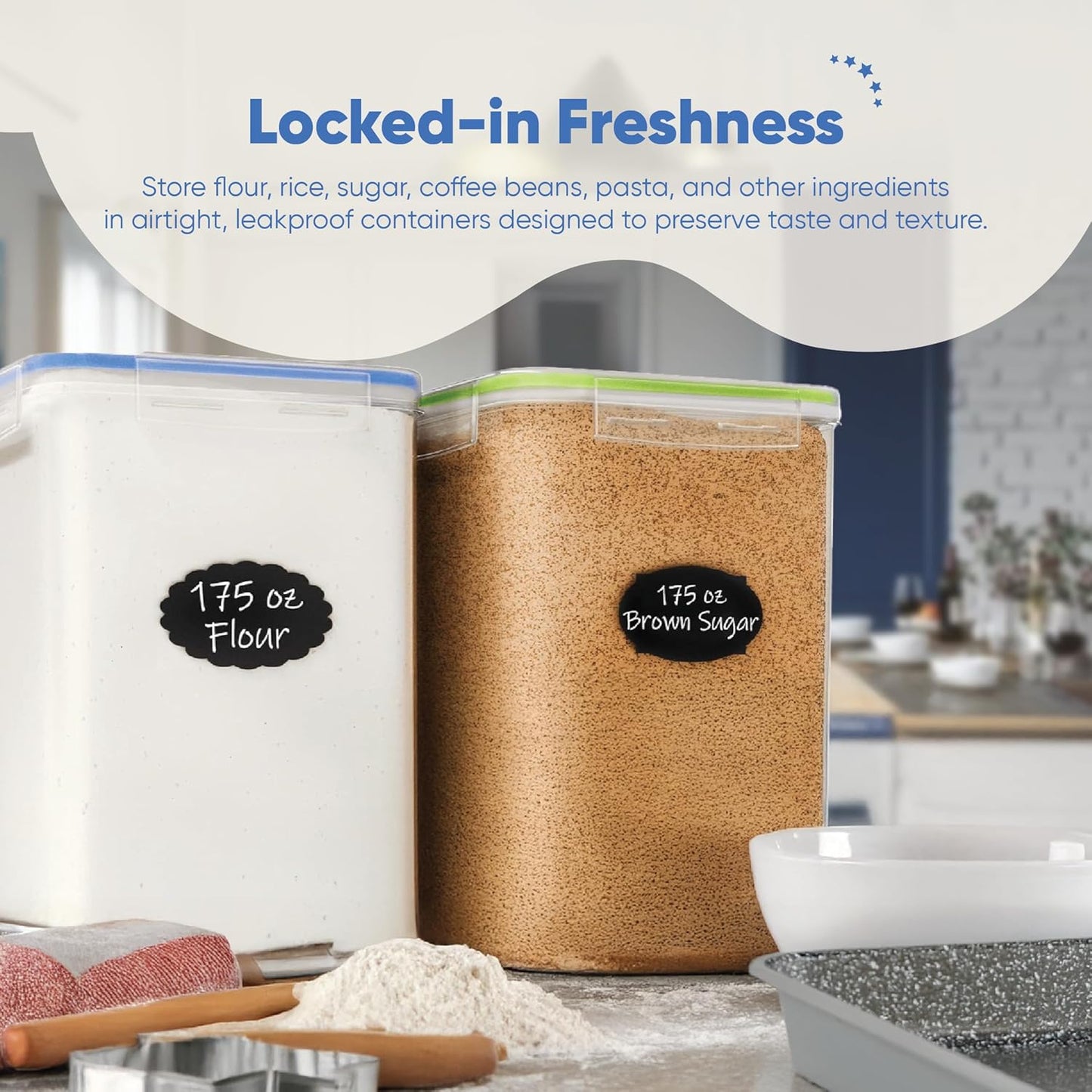 Chef's Path Extra Large Airtight Food Storage Containers with Lids, Pack of 2, 6.5L, 220Oz, Airtight Kitchen and Pantry Bulk Canisters for Flour, Sugar, Rice, and Baking Supplies - Transparent