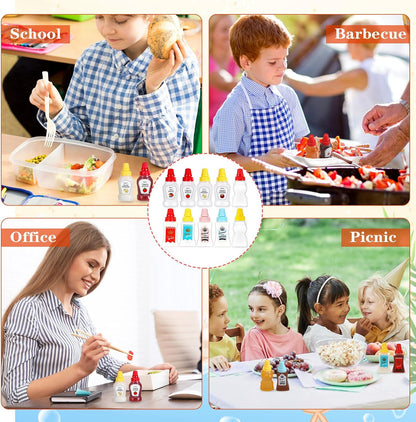 130 Pcs Bento Box Accessories for Kid Including 8 Pcs Plastic Portable Mini Ketchup Bottles 2 Pcs Bear Shaped Condiment Squeeze Bottle 120 Pcs Animal Food Picks for Salad Dressing Soy Sauce