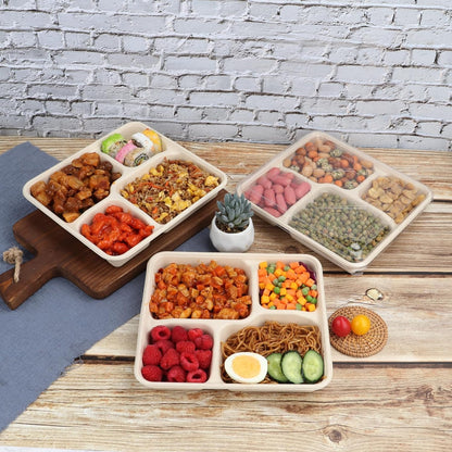 23 oz 3 Compartments disposable plates with Lids Plant Fiber 50 Pack
