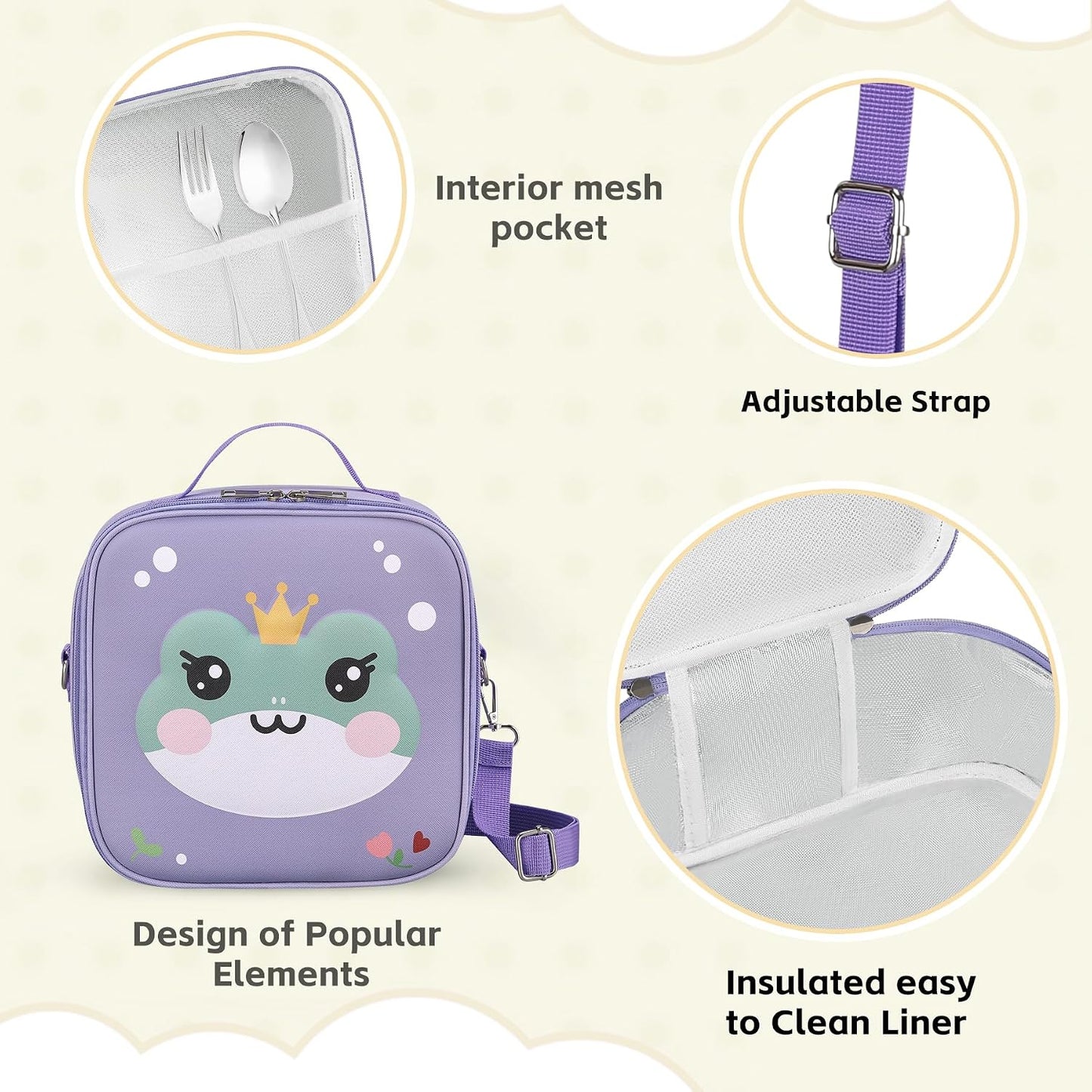 Kids Lunch Box for Kids Insulated Reusable Lunch Bag Tote Durable Children Leak-proof Lunchbox with Adjustable Shoulder Strap for School Daycare Travel Picnic (Navy - 3D Dinosaur)