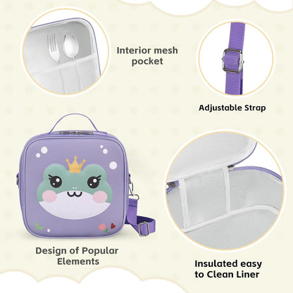 Kids Lunch Box for Kids Insulated Reusable Lunch Bag Tote Durable Children Leak-proof Lunchbox with Adjustable Shoulder Strap for School Daycare Travel Picnic (Navy - 3D Dinosaur)