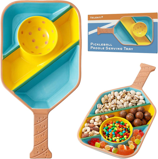 Pickleball Paddle Snack Tray - Cool Pickleballs Serving Tray for Snack - Paddle-Shaped Serving Tray with Compartments - Unique Divided Snack Trays for Pickleball Fans