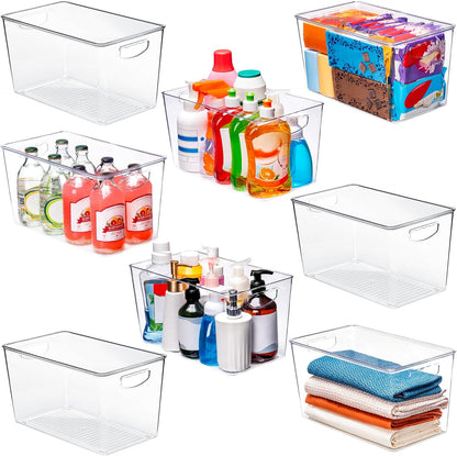 theaoo Clear Storage Bins with Lids Stackable - Large Plastic Containers for Pantry Organization and Storage - Perfect for kitchen,Fridge,Laundry Room,Bathroom,Garage,Closet,Cabinet Organizer - 8 Pack