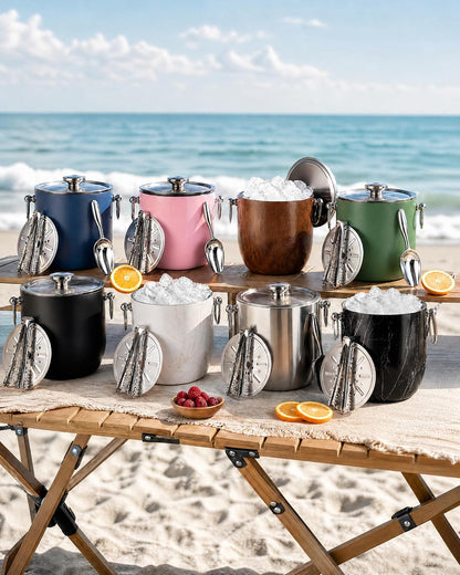 Insulated Ice Bucket, 3L Double Wall Stainless Steel Ice Bucket with Tongs,Lid, Scoop and Strainer, Ice Buckets for Parties,Cocktail Bars, Chilling Beer, Champagne, Wine Bottles