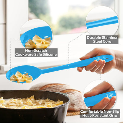 DI ORO Silicone Spoons for Cooking - Large Kitchen Spoons for Mixing, Serving, & Stirring - 600°F Heat-Resistant Non Stick Utensils – Big Solid & Slotted - Dishwasher Safe (2pc, Black)