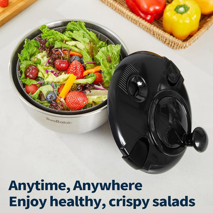 Stainless Steel Salad Spinner, 4.8 Qt Vegetable Washer, BPA-Free Lettuce Dryer with Crank Design, Dishwasher Safe, Non-Slip Base - Transparent Lid