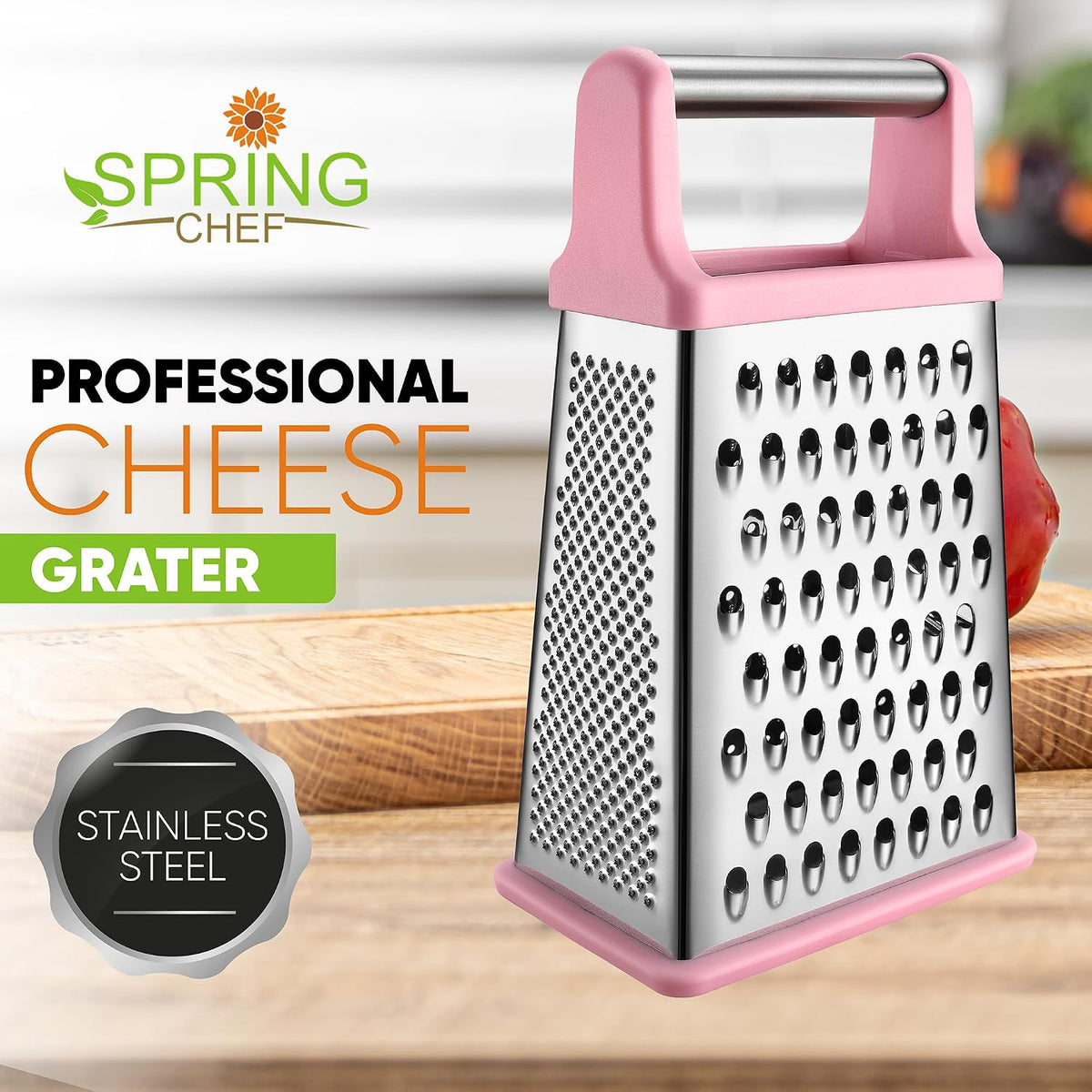 Spring Chef Stainless Steel XL Cheese Grater for Kitchen, Green