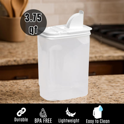 Buddeez Kitchen Pantry Container - Easy Grip Handle for Mess Free Use - Flour and Sugar Storage Made Simple - 4 Quart White Lid