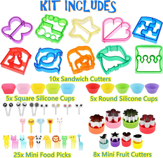 FUNGYAND Sandwich Cutter Set, All in One Bento Box Complete Supplies and Accessories Kit Includes Sandwich Bread Cutters, Fruit Cutter, Animal Food Picks, Silicone Cups