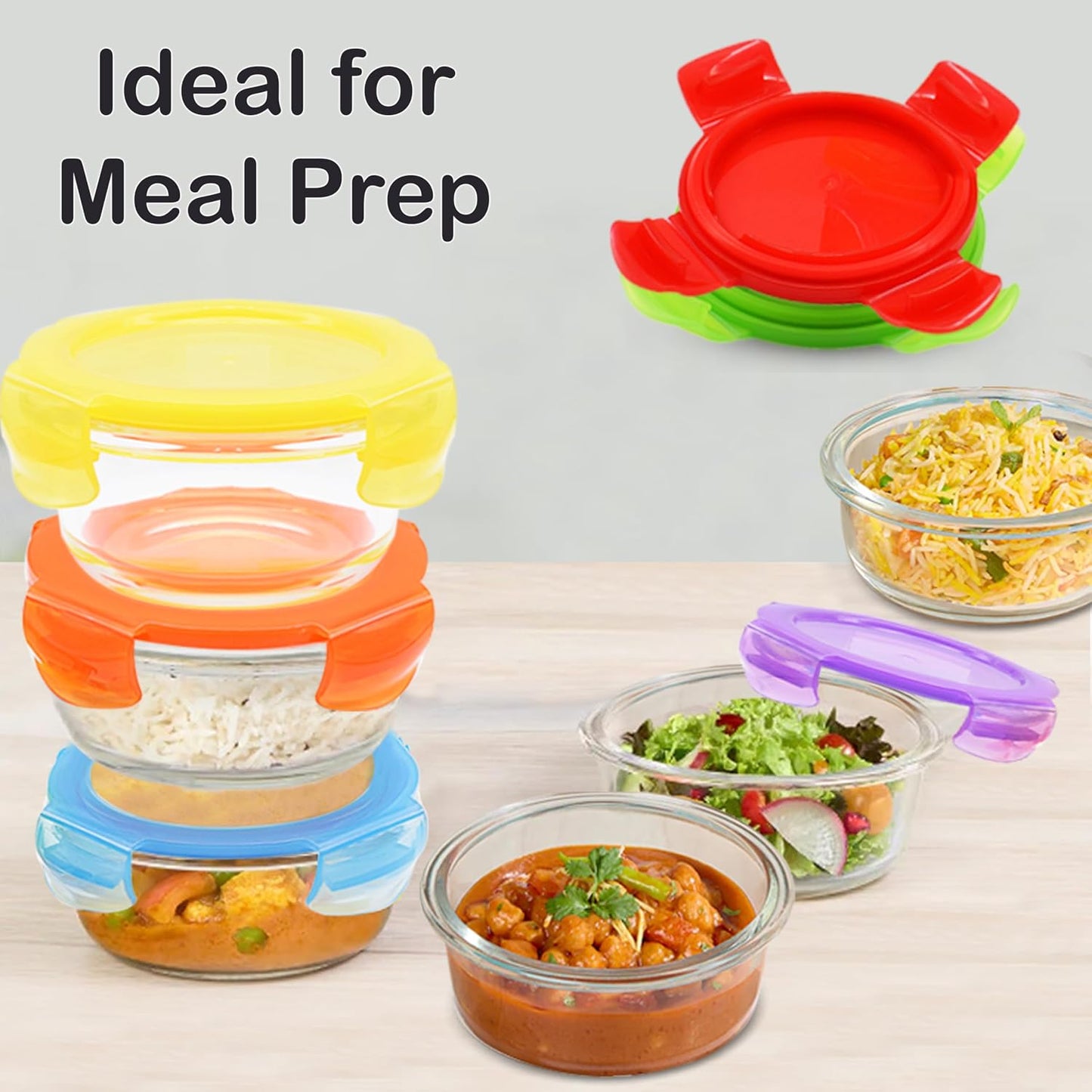 ARSUK 4Oz Glass Food Storage Containers with Snap-On BPA-Free Lids 12 Pack - Small Glass Jars for Sauce, Spices, Meal Prep - Reusable & Dishwasher Microwave Fridge Freezer Safe