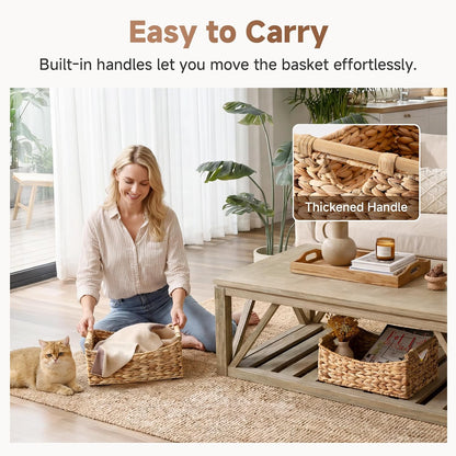 StorageWorks Wicker Baskets for Organizing, Water Hyacinth Storage Baskets with Handles, Woven Baskets for Pantry Storage, 13" x 8¼" x 7", 2-Pack