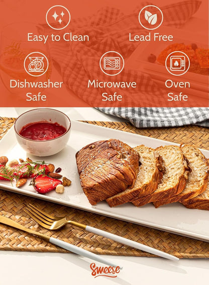 Sweese Serving Platter, 15.5/13.8/11.7 Inch Rectangle Porcelain Serving Trays, Serving Dishes for Entertaining, White Platters for Serving Food Party, Turkey Platter for Thanksgiving, Set of 3