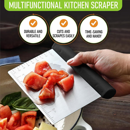Spring Chef Dough Bench Scraper for Baking with Markings - Stainless Steel Kitchen Dough Cutter Tool with Bowl Pastry Scraper for Pizza, Bread, Pastries - Bench Knife - Dishwasher Safe - Black