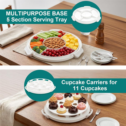 Yesland Cake Carrier with Collapsible Handle - White Cake Container and Holder with Lid - Portable Plastic Round Cake Cover for 10 inch Cake, Pies, Cookies, Nuts, Muffins, Cupcakes and Fruit