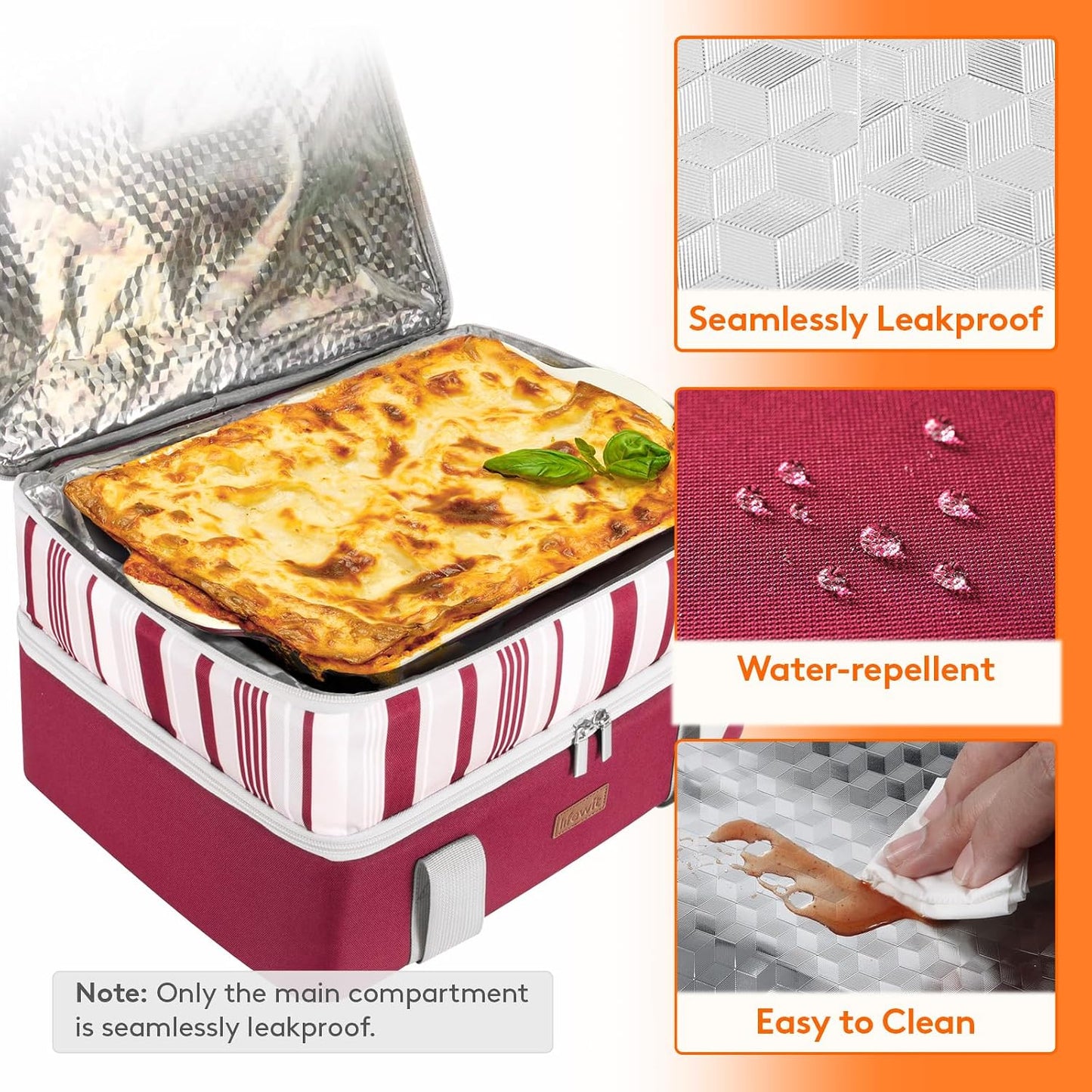 Lifewit Insulated Double Decker Casserole Carrier for Hot or Cold Food, Casserole Dish Carrying Case, Lasagna Holder for Potluck Parties, Picnic and Cookouts, Fits 9"x13" Baking Dish, Grey