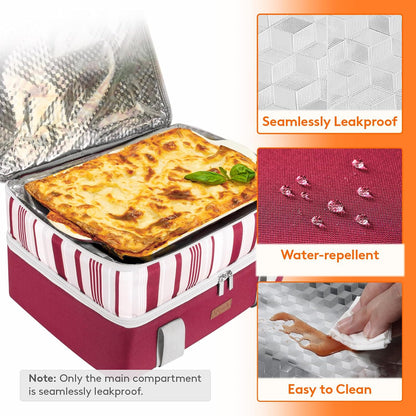Lifewit Insulated Double Decker Casserole Carrier for Hot or Cold Food, Casserole Dish Carrying Case, Lasagna Holder for Potluck Parties, Picnic and Cookouts, Fits 9"x13" Baking Dish, Grey