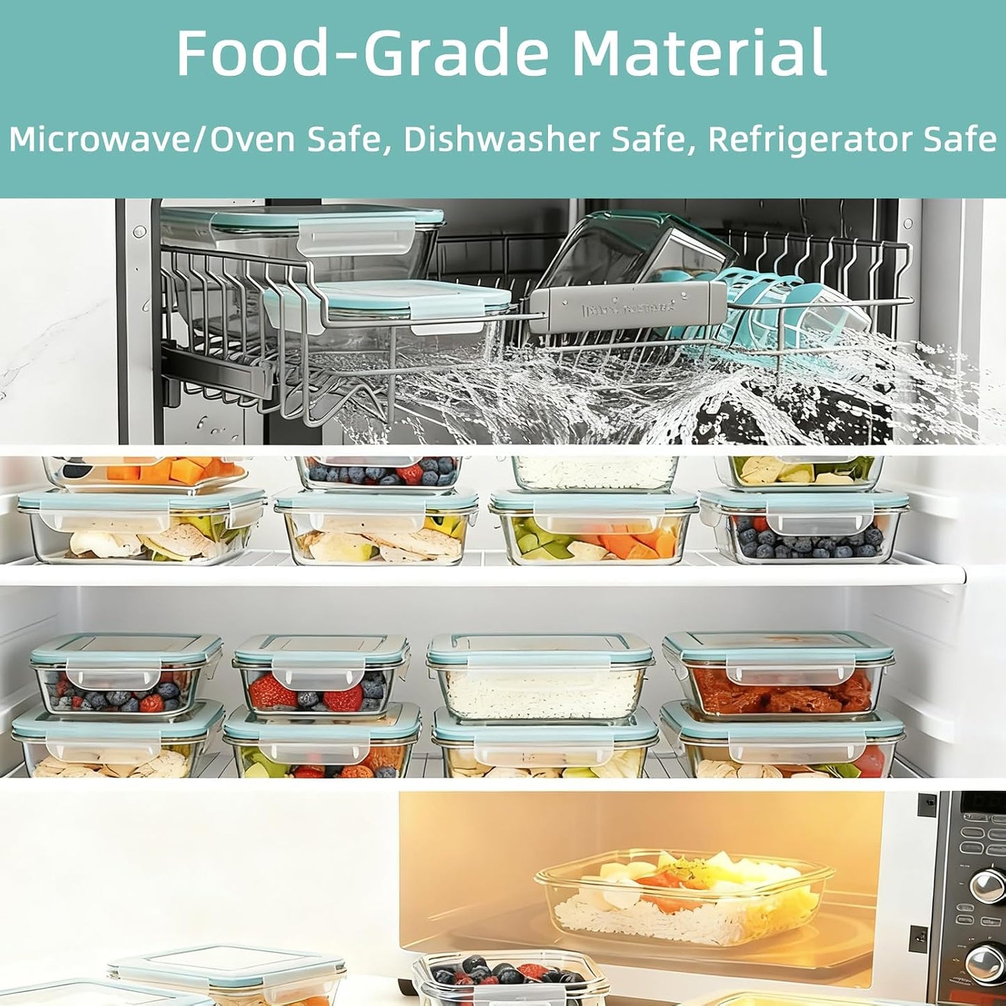 8 Pack Glass Meal Prep Containers with Lids, Glass Food Storage Containers with Airtight Vent Hole Lids, Lunch Containers Sets with lids Glass, Microwave Oven Freezer Dishwasher Safe