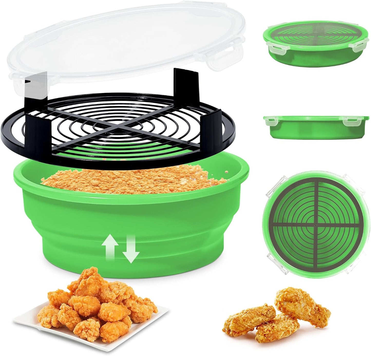 FJNATINH Collapsible Batter Bowl - Mess Free Better Breader Shaker Bowl with Lid Breading Shaker Container for Fried Fish, Fried Chicken, Onion Rings & More,No Leak,Easy to Store,Light Blue