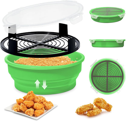 FJNATINH Collapsible Batter Bowl - Mess Free Better Breader Shaker Bowl with Lid Breading Shaker Container for Fried Fish, Fried Chicken, Onion Rings & More,No Leak,Easy to Store,Light Blue