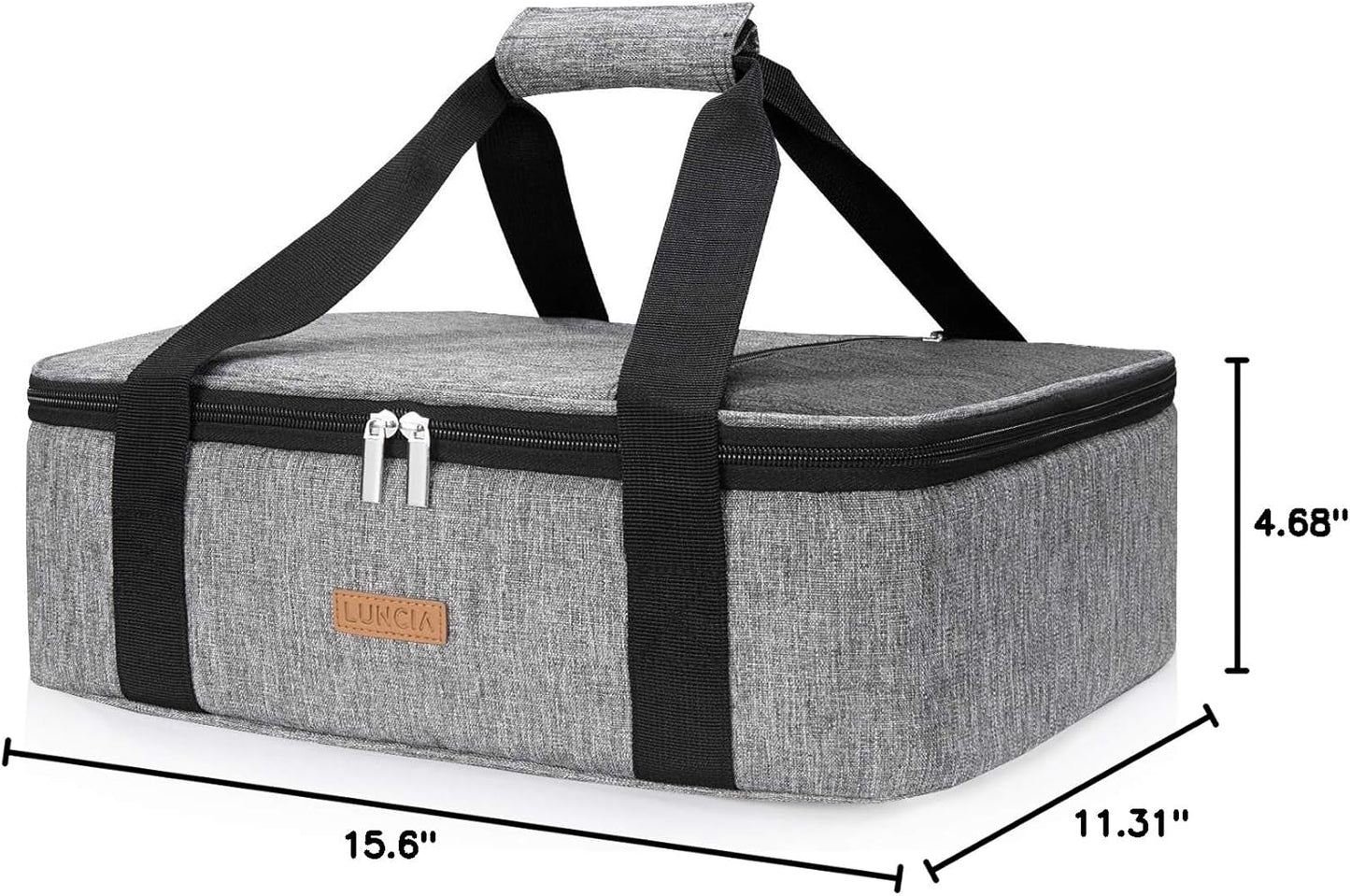 LUNCIA Insulated Single Decker Casserole Carrier, Lasagna Lugger Tote Keeps Food Hot or Cold, Thermal Lunch Bag for Potluck Parties, Picnic and Cookouts, Fits 9" x 13" Baking Dish, Black