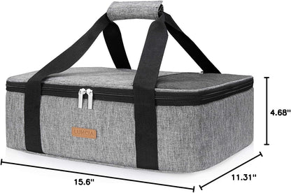 LUNCIA Insulated Single Decker Casserole Carrier, Lasagna Lugger Tote Keeps Food Hot or Cold, Thermal Lunch Bag for Potluck Parties, Picnic and Cookouts, Fits 9" x 13" Baking Dish, Black