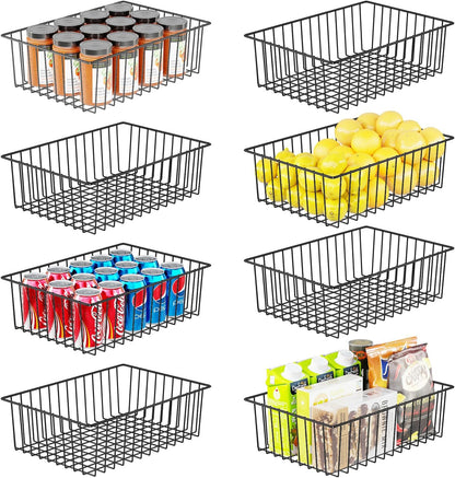 Simple Trending 6 Pack Large Wire Baskets for Organization, Metal Pantry Storage Baskets for Cabinet, Kitchen, Garage, Bathroom, Black