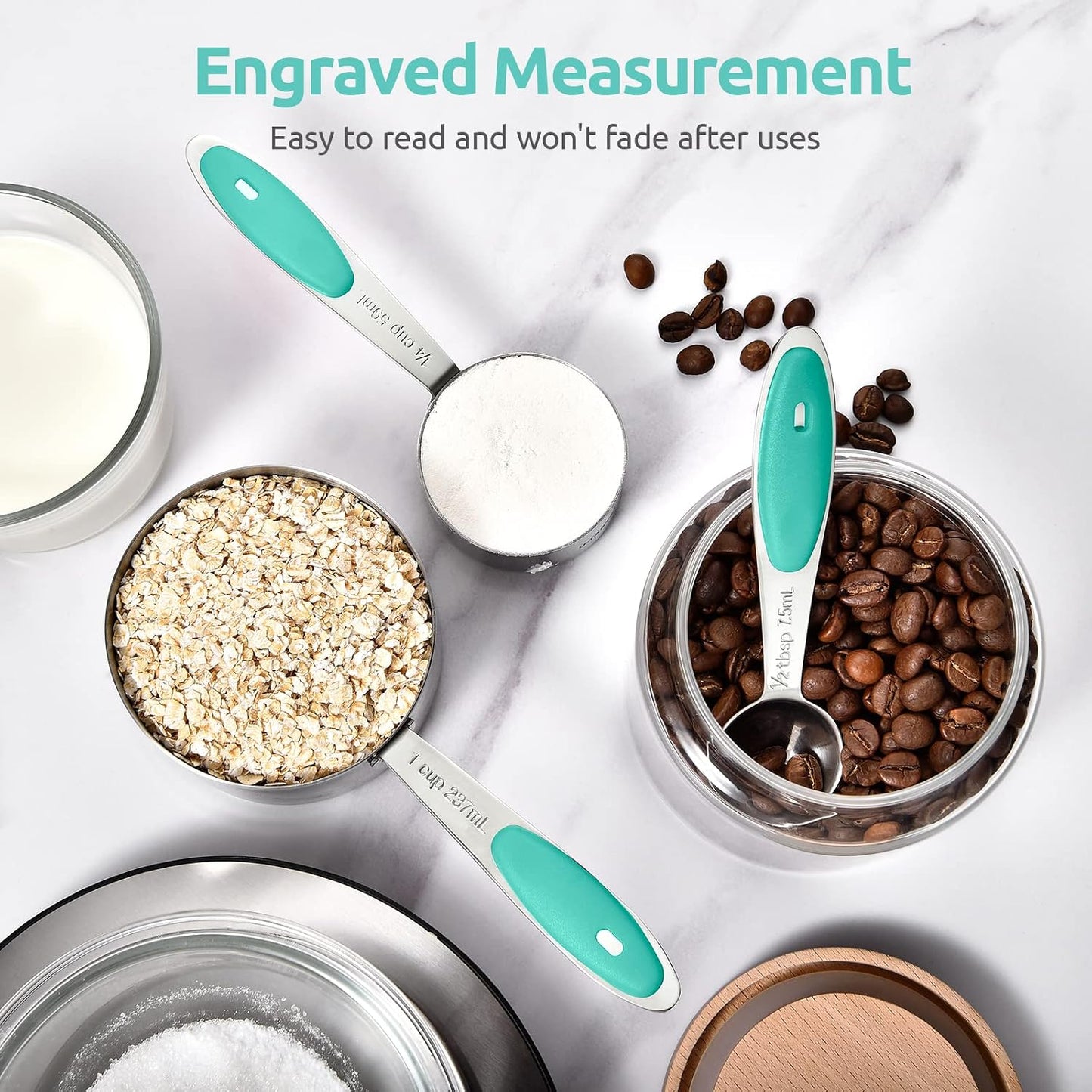 U-Taste 12 Piece Measuring Cups and Spoons Set in 18/8 Stainless Steel : 7 Measuring Cups & 5 Measuring Spoons