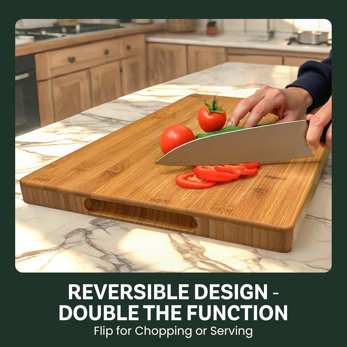 Bamboo Cutting Board Set for Kitchen - 3 Piece Reversible Wooden Cutting Boards, Wood Chopping Boards for Meat, Bread, Fruit, Cheese, Meal Prep, Wood Board and Charcuterie Serving Boards by Bambusi