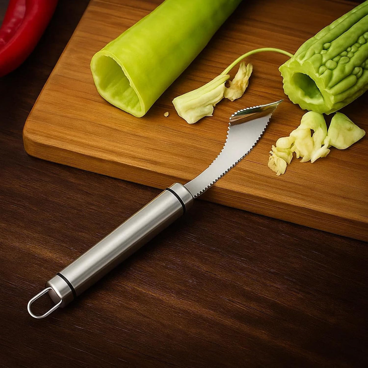 5 Pcs Tomato Tool, Apple Corer, Bell Pepper Corer, Pepper Corer Seed Remover Tool, Red and Stainless Steel Corers for Fruits and Vegetables, Easy to Use and Clean