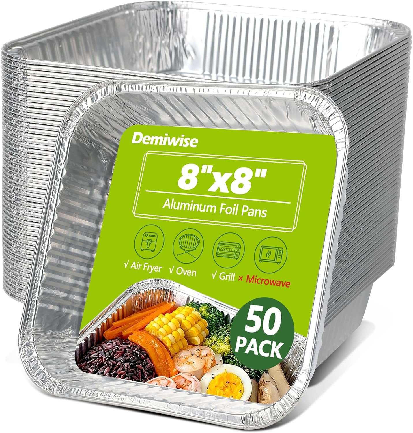 Thickened 35 Pack Heavy Duty Aluminum Pans, 8x8 Small Disposable Aluminum Baking Pans, Square Tin Foil Roasting Tray for Cooking, Meal Prep, Catering, Events, Carton Packaging