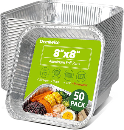 Thickened 35 Pack Heavy Duty Aluminum Pans, 8x8 Small Disposable Aluminum Baking Pans, Square Tin Foil Roasting Tray for Cooking, Meal Prep, Catering, Events, Carton Packaging