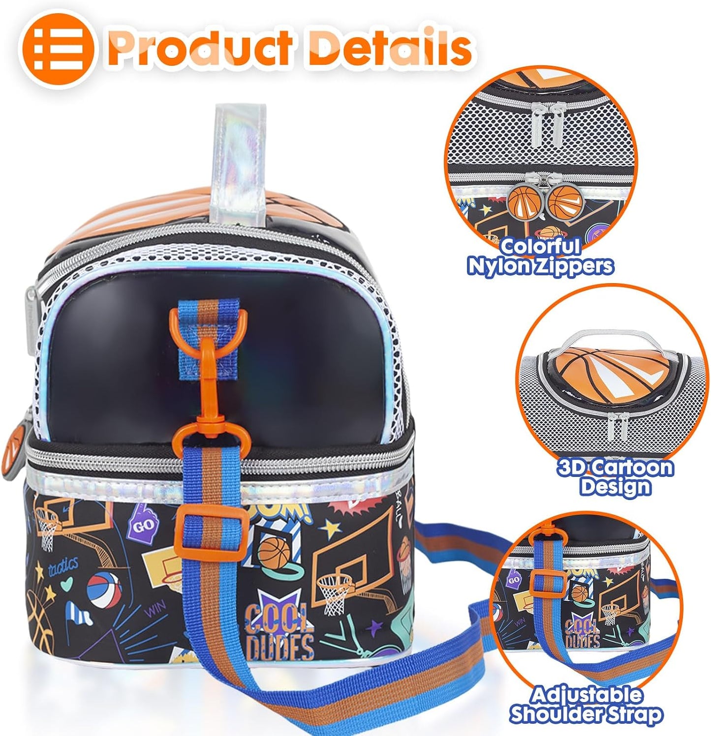 Kids Double Decker Cooler Insulated Lunch Bag, Back to School Large Meal Tote for Boys, Girls, Men, Women, with Adjustable Strap, Soccer