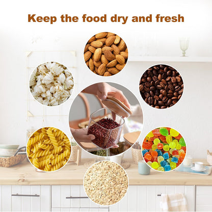 Glass Food Storage Jars 37 oz Set of 6,Glass Storage Containers Clear Glass Food Canister with Bamboo Lid Airtight For Serving Tea, Coffee, Flour, Sugar, Candy, Cookie, Spice and More (Square)