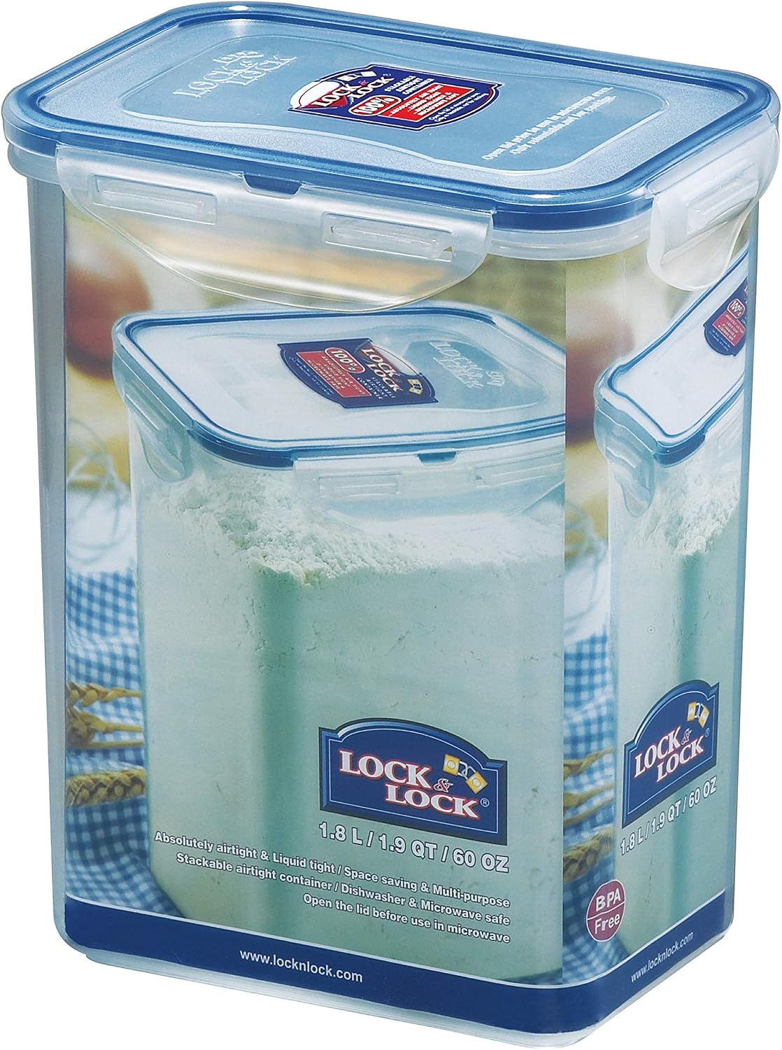 Lock & Lock Easy Essentials Food Storage Bin Set for Pasta, Flour, Sugar/Airtight Container Lids/BPA-Free/Dishwasher Safe, 8 Piece - Clear