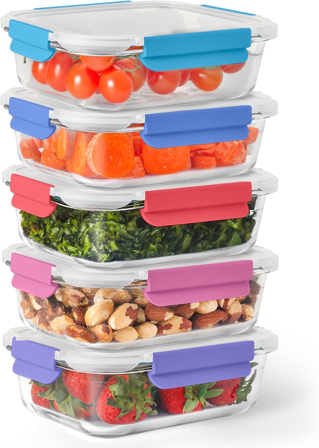 ECOBERI Glass Meal Prep Containers with Silicone Sleeves, 3 Piece 4.5 Cup Set, Borosilicate Glass Food Storage with Leak-Resistant Lids, Oven, Microwave, Freezer and Dishwasher Safe