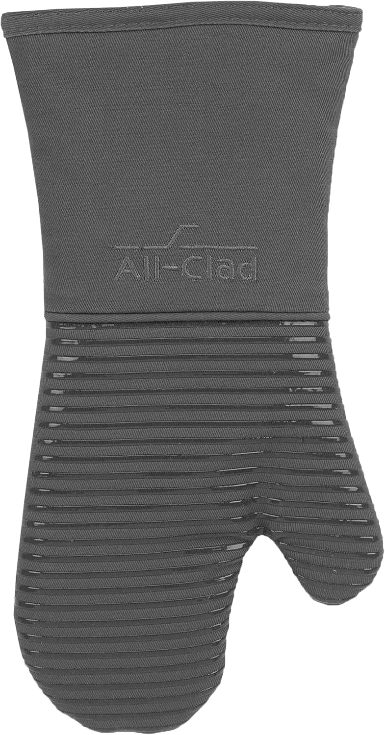 All-Clad Silicone Oven Mitts: Heat Resistant up to 500 Degrees - 100% Cotton & Silicone, 14"x7" Oven Mitt for Kitchen and Barbeque, Pewter