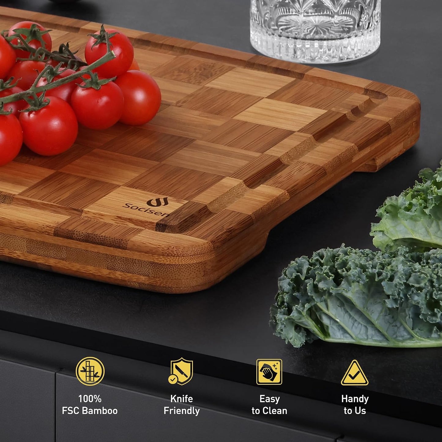 3 Pack Bamboo Cutting Board Set Non Toxic Wooden Cutting Board for Kitchen Non Slip Solid End Grain Thick Wood Juice Groove Chopping Board Edge Grain Teak Smart Marble Flexible Round Stone Metal