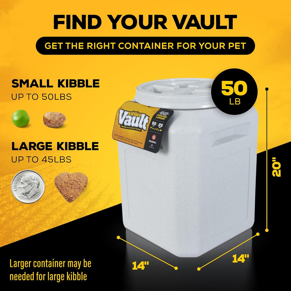 Vittles Vault Traditional Pet Food Storage Container For Dog Kibbles/Bird Seed/Oatmeal/Rice/Flour/Cereal, BPA Free Plastic, Sealed Airtight For Cat Food, Up To 30 lb, Made in USA, With Scoop, Gray