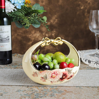 fanquare 3 Compartment Platter, Gold Porcelain Appetizer Serving Tray, Floral Ceramic Divided Serving Plate for Fruit, Candy, Nuts