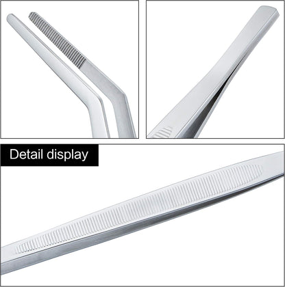 MSY BIGSUNNY Professional Chef Kitchen Cooking Precision Tweezers Culinary Curved Tip Tongs for Baking Decorating (1, 9.5")