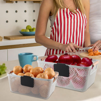 Onion and Potato Storage Baskets,A set of 2 Wooden Handle storage Basket Stackable Plastic Pantry Bins, Multifunctional Organizers for Kitchen, Countertop, and More Vegetable Storage Box (Black-2pack)