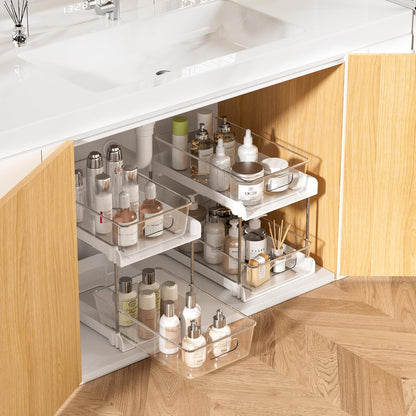 Vtopmart 4 Pack Bathroom Under Sink Organizers Organizer, 2 Tier Clear Pull-Out Organization (S-Standard)